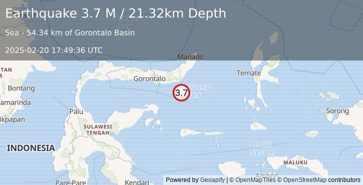 Earthquake Southern Molucca Sea (3.8 M) (2025-02-20 17:49:35 UTC)