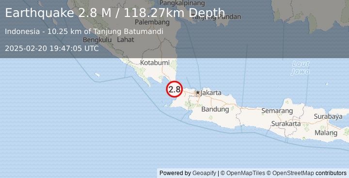 Earthquake Sunda Strait, Indonesia (2.8 M) (2025-02-20 19:47:05 UTC)