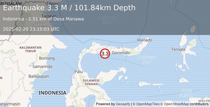 Earthquake Minahassa Peninsula, Sulawesi (3.3 M) (2025-02-20 23:15:03 UTC)