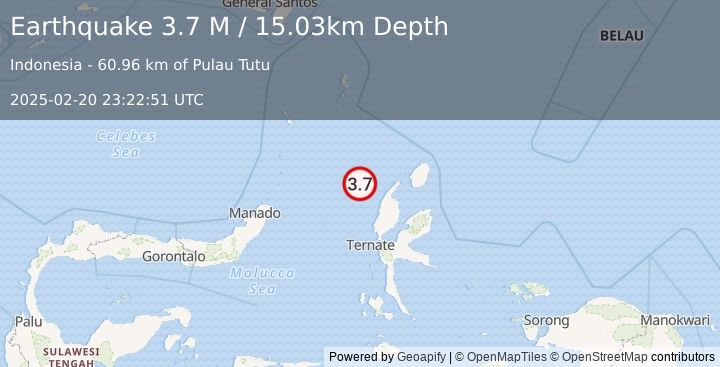 Earthquake Northern Molucca Sea (3.7 M) (2025-02-20 23:22:51 UTC)