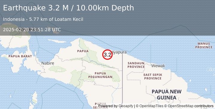 Earthquake Near North Coast of West Papua (3.2 M) (2025-02-20 23:51:28 UTC)