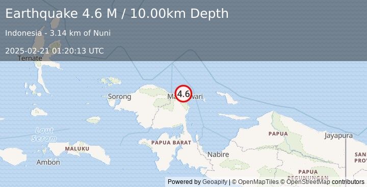 Earthquake West Papua Region, Indonesia (4.6 M) (2025-02-21 01:20:13 UTC)