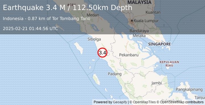 Earthquake Northern Sumatra, Indonesia (3.4 M) (2025-02-21 01:44:56 UTC)