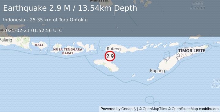 Earthquake Sumba Region, Indonesia (2.9 M) (2025-02-21 01:52:56 UTC)