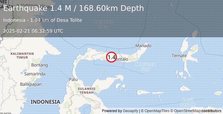 Earthquake Minahassa Peninsula, Sulawesi (1.4 M) (2025-02-21 06:32:59 UTC)