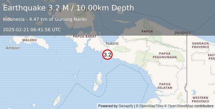 Earthquake West Papua Region, Indonesia (3.2 M) (2025-02-21 06:41:56 UTC)