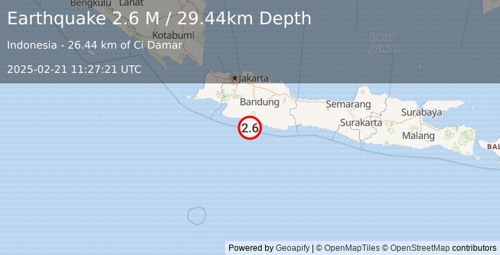 Earthquake Java, Indonesia (2.6 M) (2025-02-21 11:27:21 UTC)