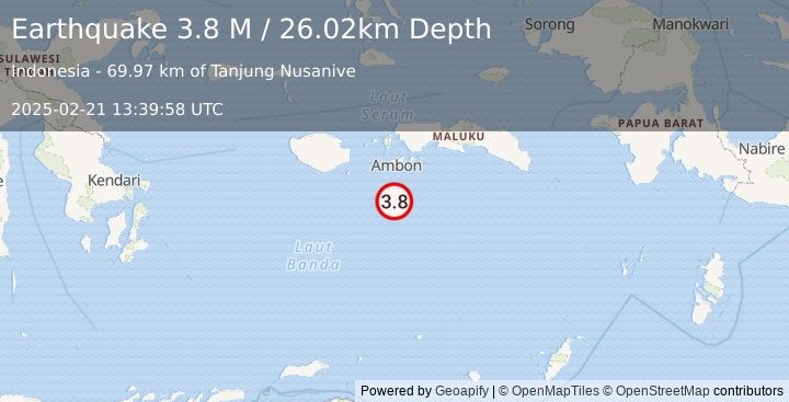 Earthquake Banda Sea (3.8 M) (2025-02-21 13:39:58 UTC)