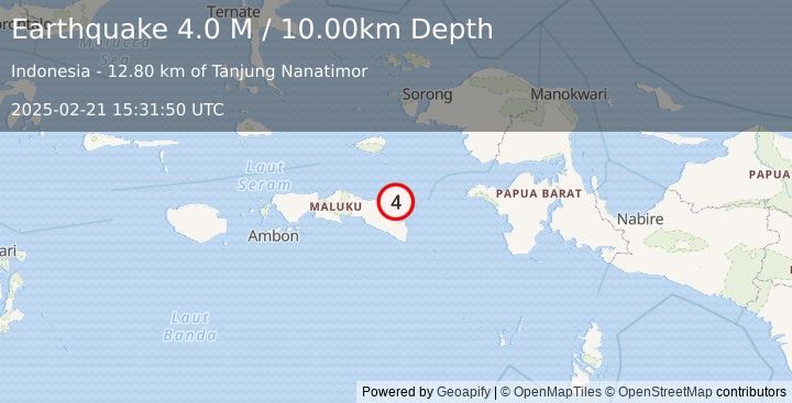 Earthquake Seram, Indonesia (4.0 M) (2025-02-21 15:31:50 UTC)