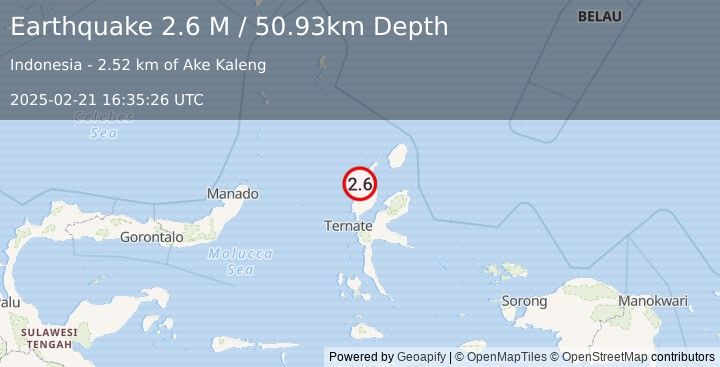 Earthquake Halmahera, Indonesia (2.6 M) (2025-02-21 16:35:26 UTC)