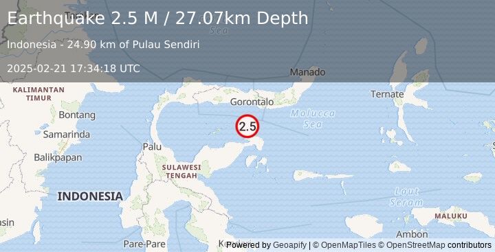 Earthquake Minahassa Peninsula, Sulawesi (2.5 M) (2025-02-21 17:34:18 UTC)