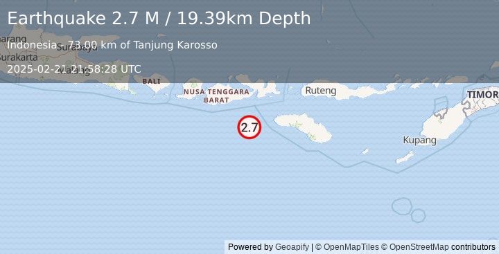 Earthquake Sumbawa Region, Indonesia (2.7 M) (2025-02-21 21:58:28 UTC)