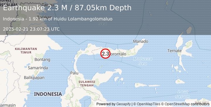 Earthquake Minahassa Peninsula, Sulawesi (2.3 M) (2025-02-21 23:07:23 UTC)