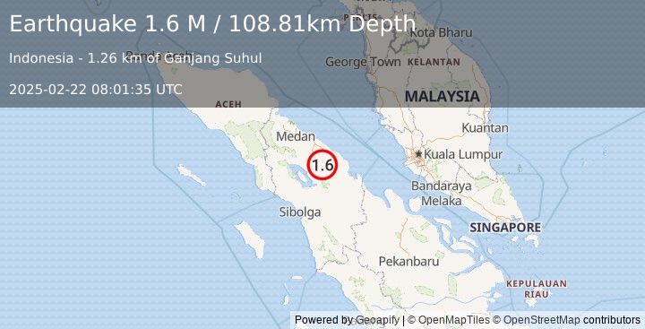 Earthquake Northern Sumatra, Indonesia (1.6 M) (2025-02-22 08:01:35 UTC)