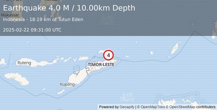 Earthquake Timor Region (4.0 M) (2025-02-22 09:31:00 UTC)