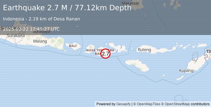 Earthquake Sumbawa Region, Indonesia (2.7 M) (2025-02-22 12:45:27 UTC)