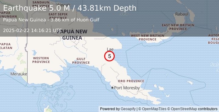 Earthquake Papua New Guinea Region (5.0 M) (2025-02-22 14:16:21 UTC)