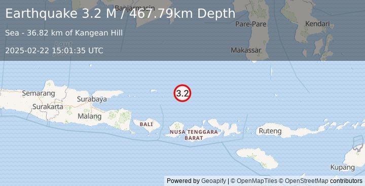 Earthquake Bali Sea (3.2 M) (2025-02-22 15:01:35 UTC)