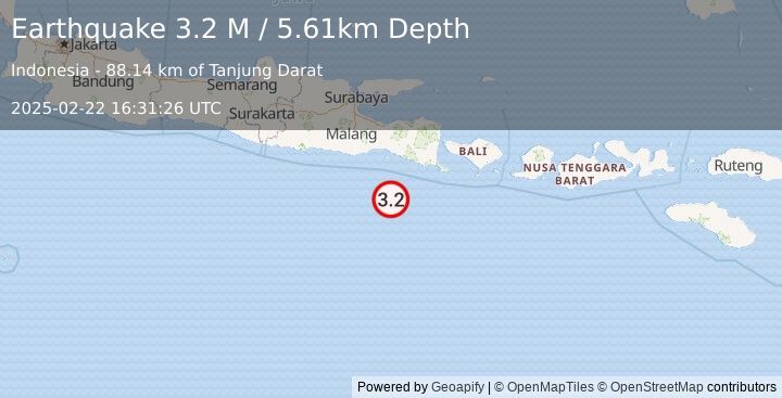 Earthquake South of Java, Indonesia (3.2 M) (2025-02-22 16:31:26 UTC)