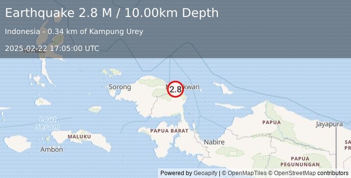 Earthquake West Papua Region, Indonesia (2.8 M) (2025-02-22 17:05:00 UTC)