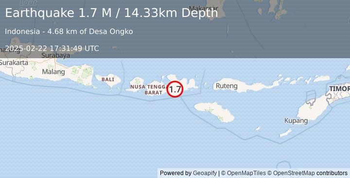 Earthquake Sumbawa Region, Indonesia (1.7 M) (2025-02-22 17:31:49 UTC)