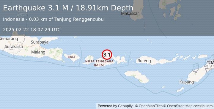 Earthquake Sumbawa Region, Indonesia (3.1 M) (2025-02-22 18:07:29 UTC)