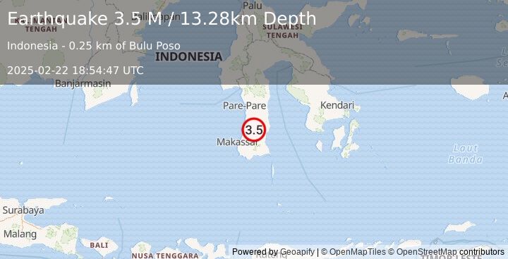 Earthquake Sulawesi, Indonesia (3.5 M) (2025-02-22 18:54:47 UTC)