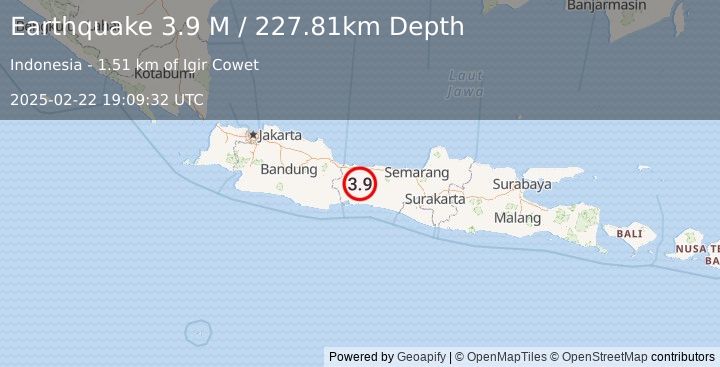 Earthquake Java, Indonesia (4.5 M) (2025-02-22 19:09:31 UTC)