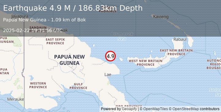 Earthquake Papua New Guinea Region (4.9 M) (2025-02-22 19:31:56 UTC)