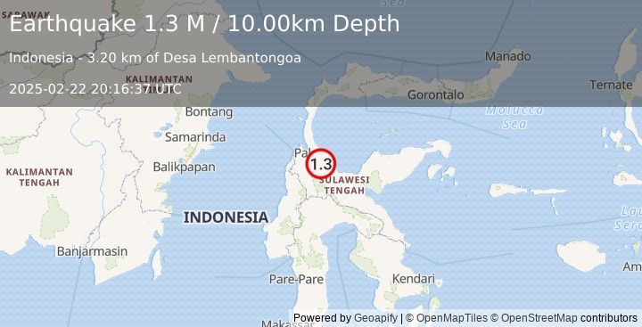 Earthquake Sulawesi, Indonesia (1.3 M) (2025-02-22 20:16:37 UTC)