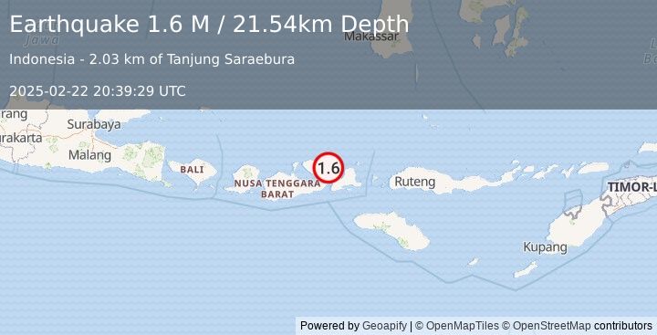 Earthquake Sumbawa Region, Indonesia (1.6 M) (2025-02-22 20:39:29 UTC)