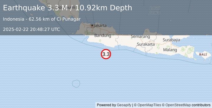 Earthquake Java, Indonesia (3.3 M) (2025-02-22 20:48:27 UTC)