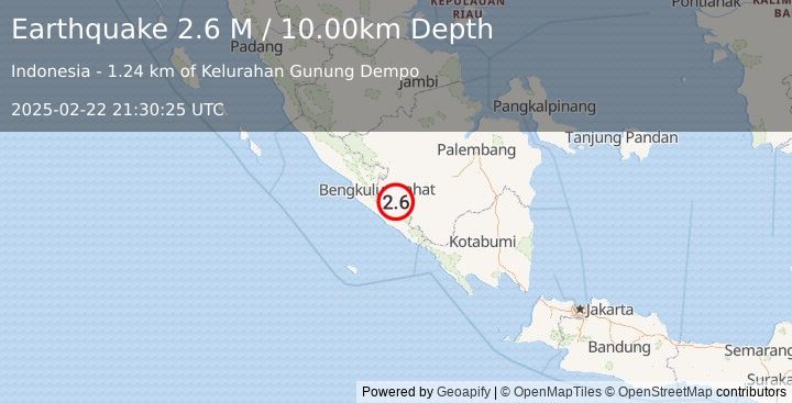 Earthquake Southern Sumatra, Indonesia (2.6 M) (2025-02-22 21:30:25 UTC)