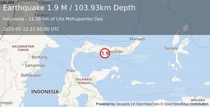 Earthquake Minahassa Peninsula, Sulawesi (1.9 M) (2025-02-22 21:50:30 UTC)