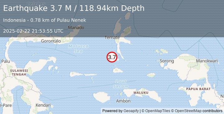 Earthquake Halmahera, Indonesia (3.7 M) (2025-02-22 21:53:55 UTC)