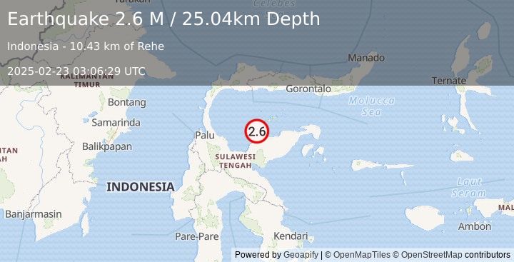 Earthquake Minahassa Peninsula, Sulawesi (2.6 M) (2025-02-23 03:06:29 UTC)