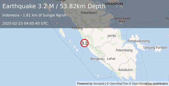 Earthquake Southern Sumatra, Indonesia (3.2 M) (2025-02-23 04:05:40 UTC)