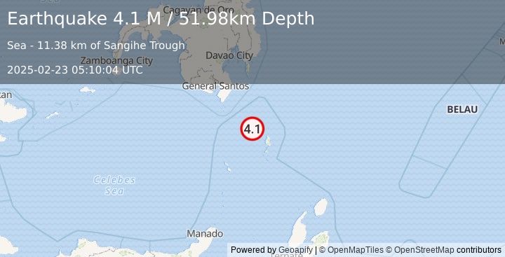 Earthquake Talaud Islands, Indonesia (4.1 M) (2025-02-23 05:10:04 UTC)