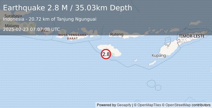 Earthquake Sumba Region, Indonesia (2.8 M) (2025-02-23 07:07:08 UTC)