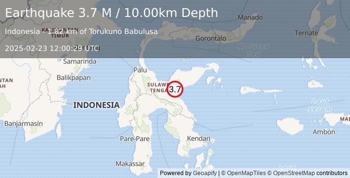 Earthquake Sulawesi, Indonesia (3.7 M) (2025-02-23 12:00:29 UTC)