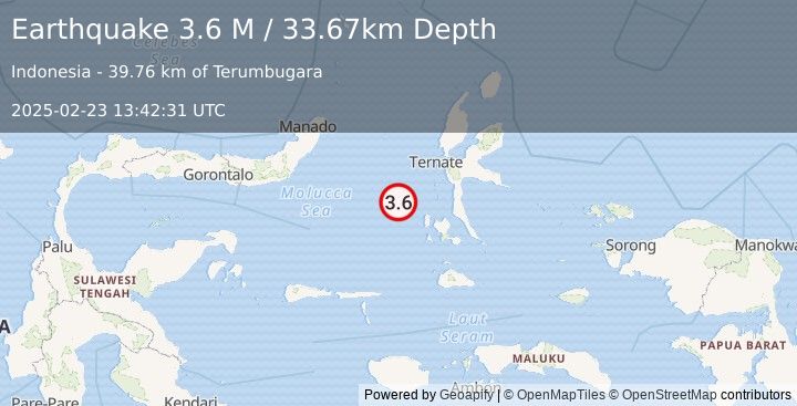 Earthquake Southern Molucca Sea (3.6 M) (2025-02-23 13:42:31 UTC)