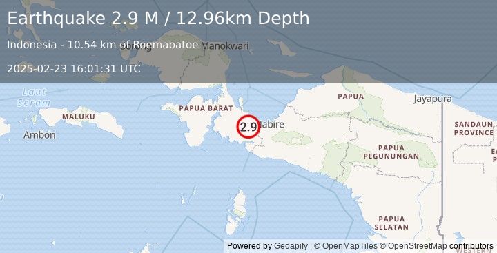 Earthquake West Papua Region, Indonesia (2.9 M) (2025-02-23 16:01:31 UTC)