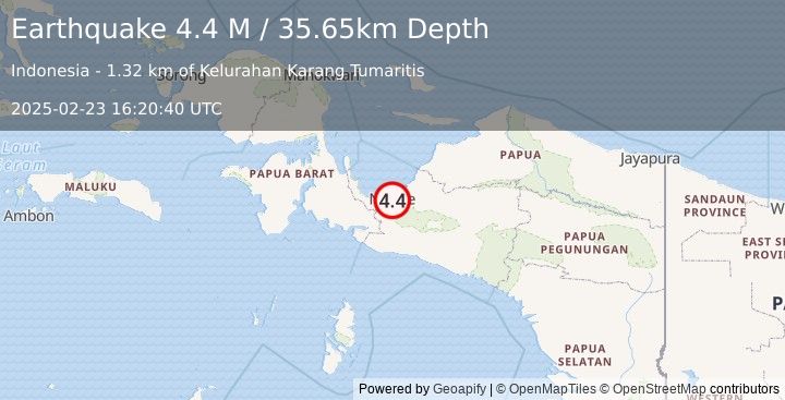 Earthquake West Papua Region, Indonesia (4.4 M) (2025-02-23 16:20:40 UTC)