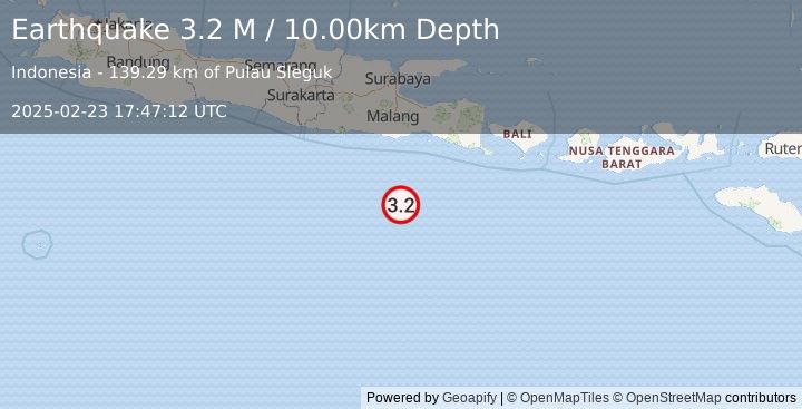 Earthquake South of Java, Indonesia (3.2 M) (2025-02-23 17:47:12 UTC)