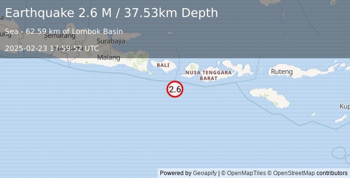 Earthquake South of Bali, Indonesia (2.6 M) (2025-02-23 17:59:52 UTC)