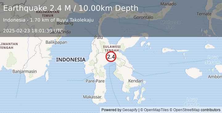 Earthquake Sulawesi, Indonesia (2.4 M) (2025-02-23 18:01:39 UTC)