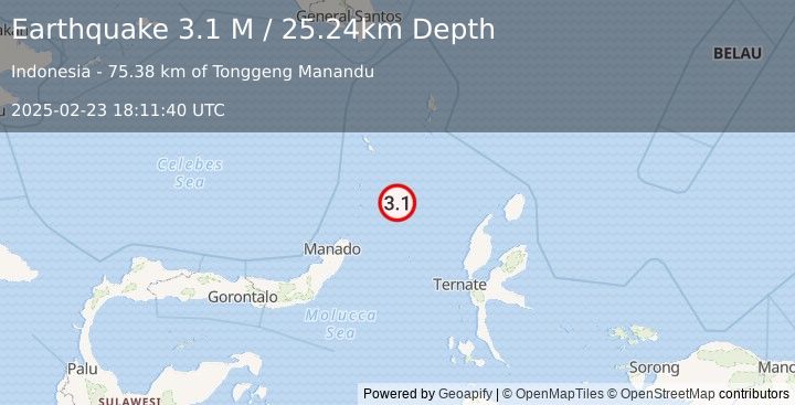 Earthquake Northern Molucca Sea (3.1 M) (2025-02-23 18:11:40 UTC)