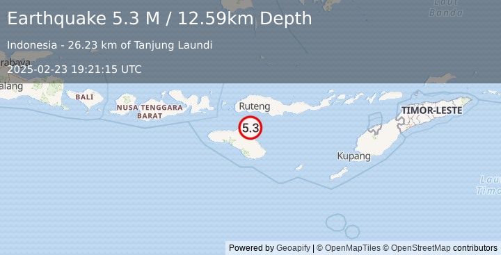 Earthquake Sumba Region, Indonesia (5.3 M) (2025-02-23 19:21:15 UTC)