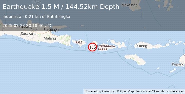 Earthquake Sumbawa Region, Indonesia (1.5 M) (2025-02-23 20:18:40 UTC)