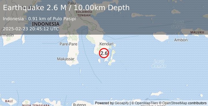 Earthquake Sulawesi, Indonesia (2.6 M) (2025-02-23 20:45:12 UTC)